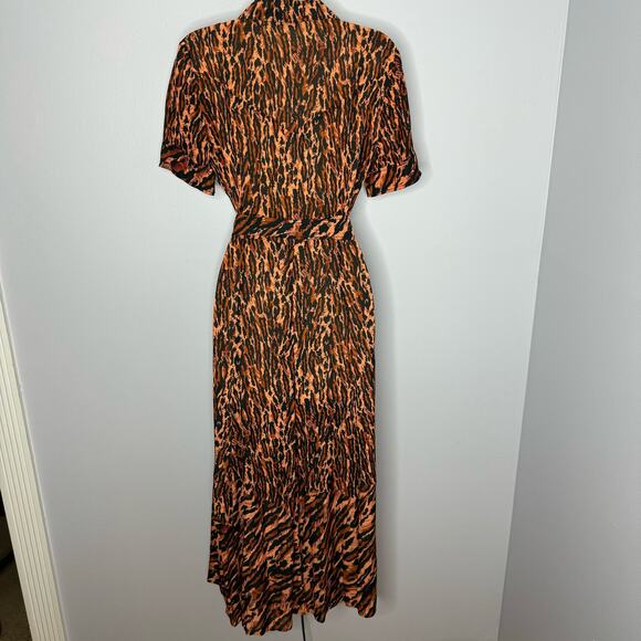 SANDRO Eliza Animal-Print Belted Midi Shirtdress Waist Belted Sz S - Picture 10 of 16